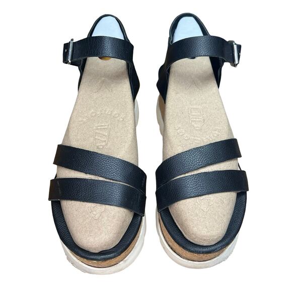 Steve Madden Black Leather Kristen Wedge Cork Platform Sandal Size 8 1/2 - Picture 7 of 9